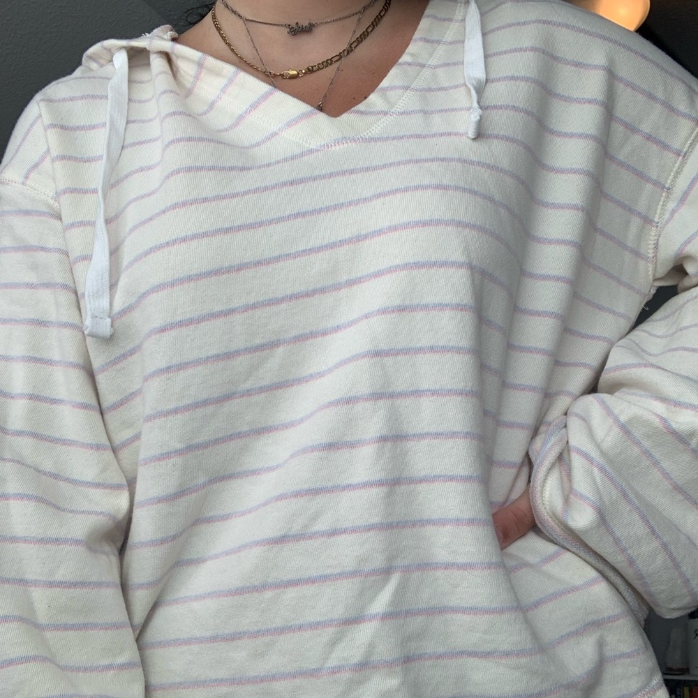 Cream with blue/pink stripped hoodie